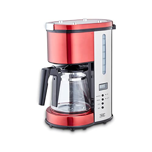 KHG Kaffeemaschine KA-114(MRE) in rot, Filterkaffeemaschine mit Glaskanne, 1,25 Liter, Kapazität für 10 Tassen, 900 W, inkl. Abschaltautomatik, Permanentfilter, LCD-Anzeige, Tropfstopp