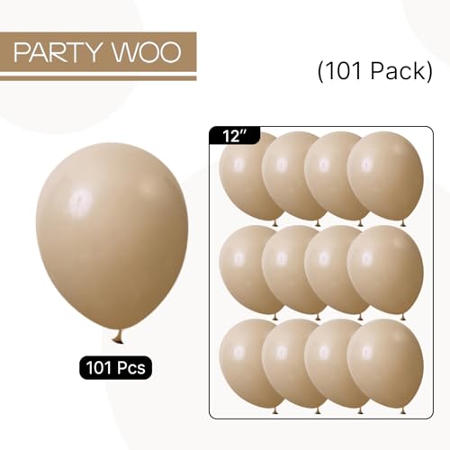 Image of PartyWoo Light Brown Balloons 101 pcs 12 Inch Nude Neutral Boho Tan Fall Latex Helium Balloons for Wedding Graduation Birthday Boy Baby Shower Cowgirl Jungle Theme Party Decorations Brown-F56