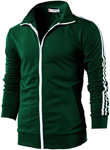 H2H Mens Active Slim Fit Track Lightweight Jacket Zip-up Long Sleeve DARKGREEN US XL/Asia 2XL (CMOJA0103)