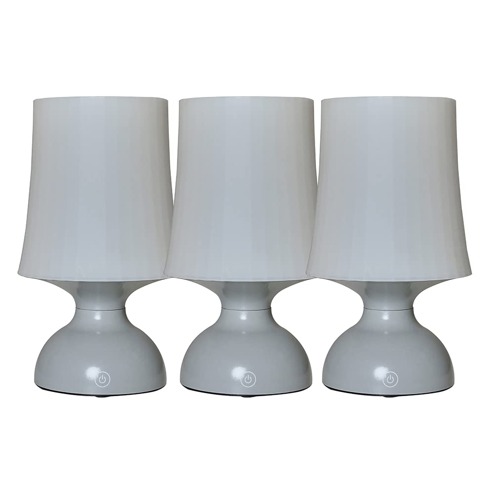 MiniSun | Wireless LED Grey Touch Table Lamps with a White Tapered Shade | Table Lamps, Home Décor & Improvement Essential | Pack of 3
