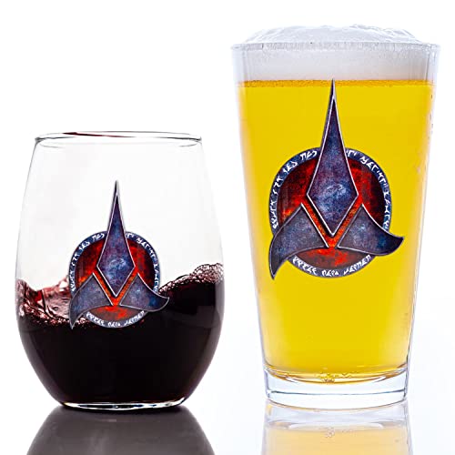 STAR TREK Warrior Printed Pint & Stemless Wine Glass Set - Officially Licensed, Premium Quality, Handcrafted Glassware - A Collectible Gift for Series Lovers, Birthdays, & Special Occasions