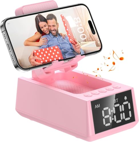 BBL Geburtstagsgeschenk für Männer, Geschenke für Männer, Tragbarer wasserdichte Drahtlose Bluetooth Speaker mit Uhr, Lautsprecher Bluetooth mit Handyständer, Pink