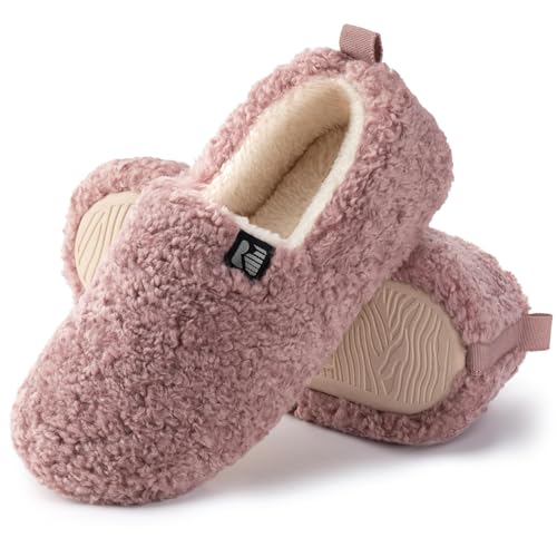 Image of RockDove Women's Puff-Ease Faux Shearling Closed Back Slipper, Size 4 UK Women, Cameo Pink