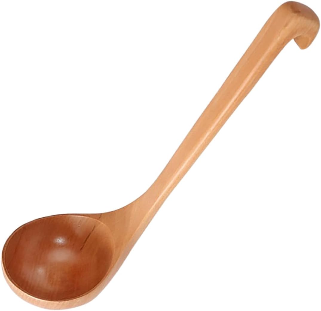Wooden Soup Ladle Long Handle Large Cooking Spoon Asian Style Noodle Ladle Kitchen Utensil for Serving Soup and Hot Pot Light Wood