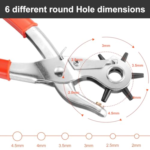 Lochzange, Gürtellochzange, Gürtel Lochzange, Leder Locher, Gürtel Locher, Ledergürtel Puncher, Lochzange für Leder, Profi Revolverlochzange, Leather Hole Punch Belt Puncher, 6 Größe, 2-4.5MM
