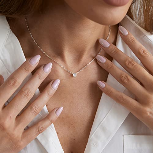 Mideeo Silver Cz Diamond Necklace For Women Dainty Cubic Zirconia Solitaire Pendant Necklace Silver Plated Tiny Cz Simulated Diamond Necklaces Delicate Minimalist Jewelry Gifts #TOP1