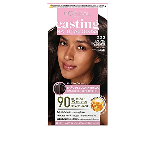 L'Oréal Paris Casting Natural Gloss, Farbbad und Glanz, optimale Abdeckung, mit pflegender Conditioner mit Honig, ohne Ammoniak, Farbe: dunkles Espresso 223