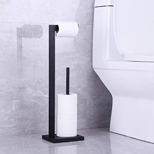 Kimzcn Matte Black Toilet Paper Holder Stand Toilet Paper Roll Holder With Shelf Reserve Free Standing Portable Tissue Storage Organization #TOP2