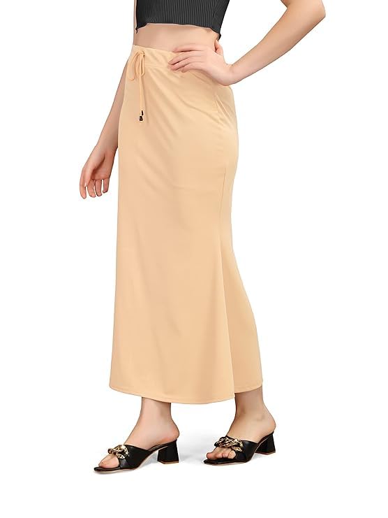 Image of Mogsa Women's Lycra Fishcut Saree Shapewear Petticoat - Tummy Control Slim Fit Stretchable Shaper Skirt with Drawstring & Side Slit for Sarees
