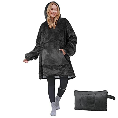 Catalonia Classy Sherpadeken, oversized hoody, capuchondeken, met ritssluiting, warme behaaglijke trui, voor volwassenen en jongeren, licht, grote zak, grijs