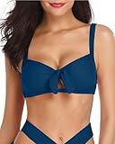 Tempt Me Women Peacock Blue Bikini Tops Push Up Swim Top Front Tie Knot Bathing Suit Top Only L