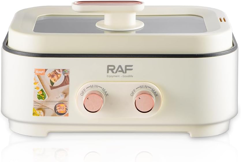 RAF 2000W Dual-Side Electric Hot Pot – 6L Multi-Function Cooker with Double-Flavor Design, Fast Heating, Non-Stick Surface & Easy-Clean Body for BBQ, Soup & Stews