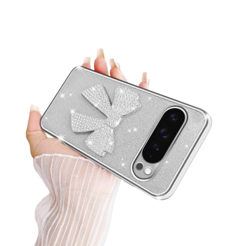 Coque Google Pixel 9 Pro XL pour femme cordon nœud argenté pour garder les mains libres en voyage