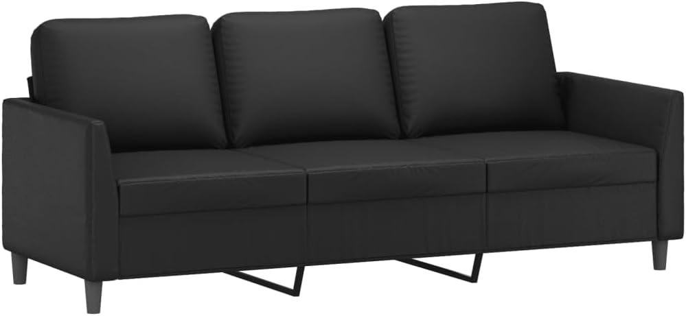 Sofa Set Black Faux Leather 2-Seater Durable Sofa Set Living Room Furniture