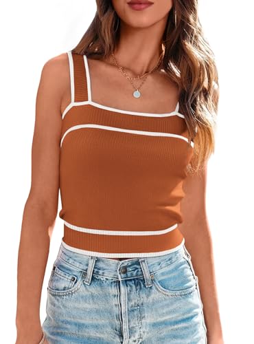 NALANISA Womens Trendy Square Neck Crop Tank Tops Knit Sleeveless Y2k Shirt