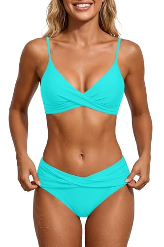 Image of Aqua Eve Two Piece Twist Front Bikini Mid Rise Swimsuit