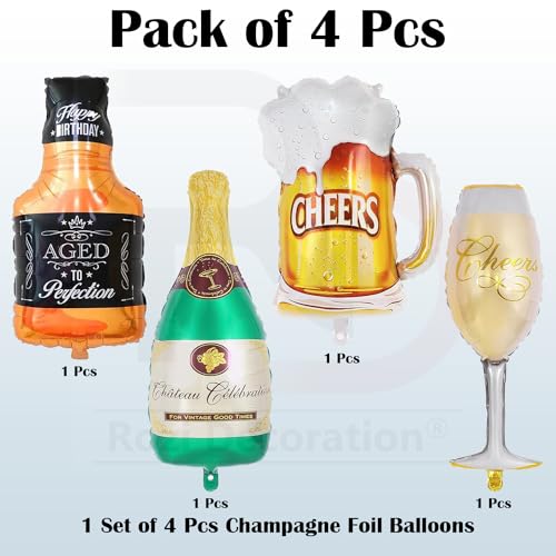 Image of Rozi Decoration 12 inch Inch Champagne Foil Balloons for Happy Birthday Decoration, Happy Retirement Party Decoration, Husband, Wife, Adults Birthday Decoration Items Pack of 4 Pcs