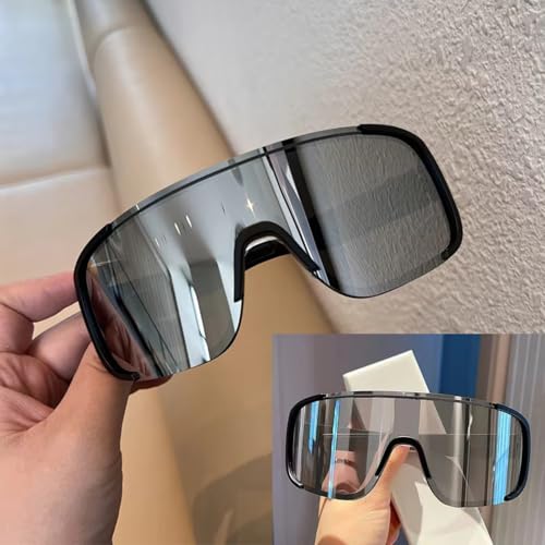 Image of Windproof Wraparound Shield Sports Sunglasses for Men Women Stylish | UV Protected Durable Mirrored Cricket Driving Cycling Riding Goggles | Anti Glare Cooling Shades