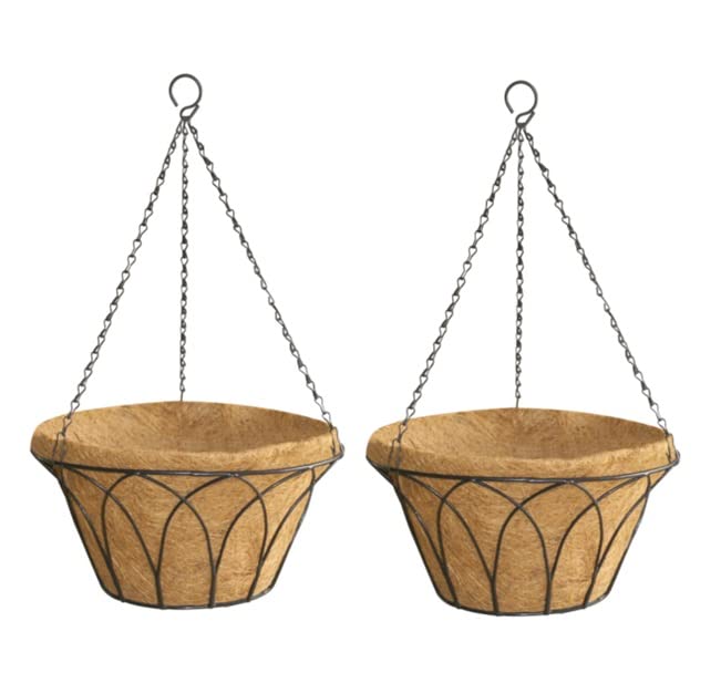 GARDEN DECO 14 INCH Designer Coir Hanging Basket with Chain, Coconut coir hanging basket for Indoor and Outdoor plants, Garden (Black Set of 2 PCs) (B0B4MZTDHJ) Amazon Price History, Amazon Price Tracker