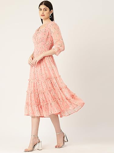 Image of Deewa Light Pink Floral Printed Short Dress
