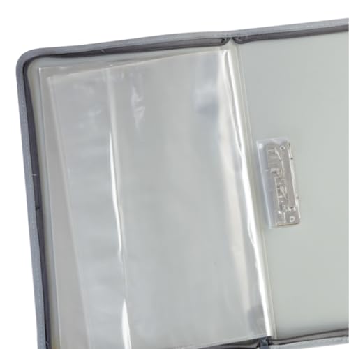 Image of Worldone Zipper Display Book Folder for Documents, with Name Card, Made of 0.8mm Virgin PP Material with 20 Bound Plastic Binder Sleeves, Size FC (fullscap), Grey, Set of 1
