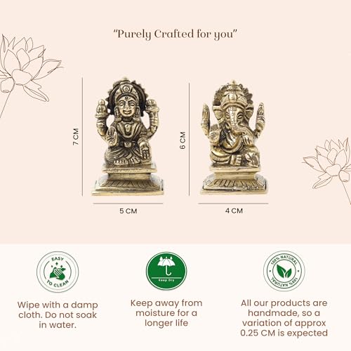 Image of Habere India-All the Cultures Fabricating India Brass Lakshmi Ganesh Idol Set for Pooja Room | Pure Brass Lakshmi Ganesh Murti for Home | Decorative Statue for Mandir (Design05: L4 x W4 x H6 cm)