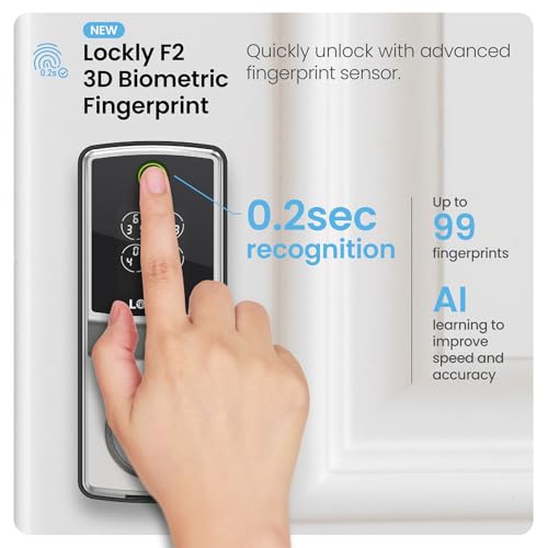 Image of Lockly Secure Pro Smart Lock, 0.2s AI Fingerprint Door Lock, Patented PIN Genie Keypad, Keyless Entry Deadbolt for Front Door, Zinc Alloy, IP65 Waterproof, 2 Backup Keys Included