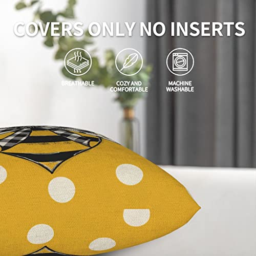 Sunshineyan Summer Pillow Covers 18X18 Set Of 2, Bumble Bee Polka Dots Outdoor Decorative Throw Pillow Covers Yellow Honey Bee Holiday Cushion Case Linen Square Decor For Home Couch Sofa. #TOP5