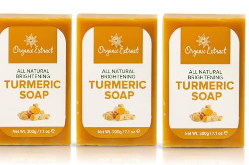 ORGANIC EXTRACT Tumeric Soap - 7.05fl oz / 200g - Skin Brightening Soap Bar - Deeply Moisturizes & Cleanses Skin, Reduces Acne & Dark Spots- 3 PACK