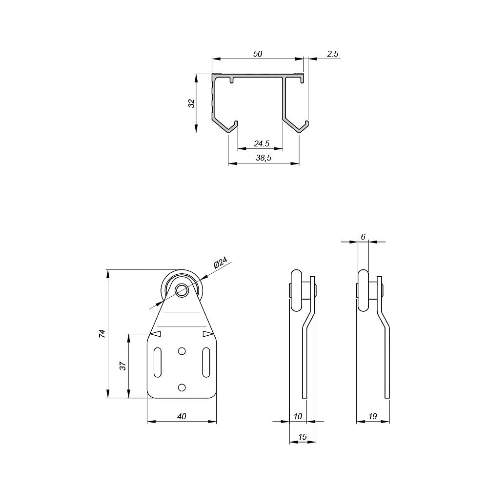 Système coulissant SLID'UP 110 pour 2 portes de placard - rail 1,2 m - 45 kg