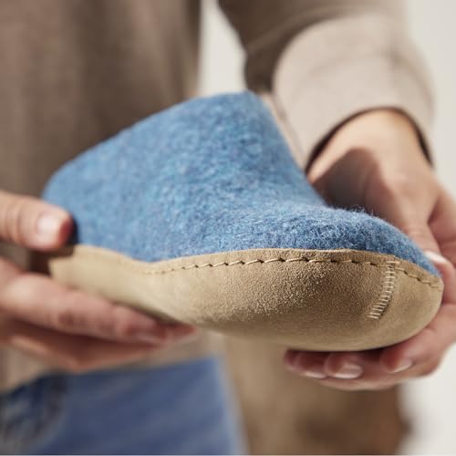 Image of Glerups 100% quality wool mix Slipper with leather sole - Unisex Slip-on