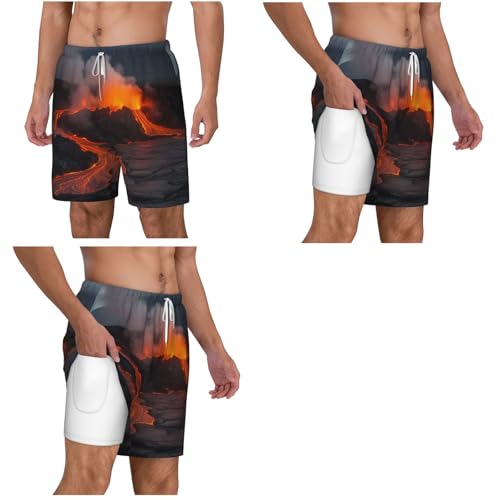 Men's Swim Trunks Quick Dry Board Shorts Drawstring Beach Short Kilauea Volcano Bathing Suit for Men 7