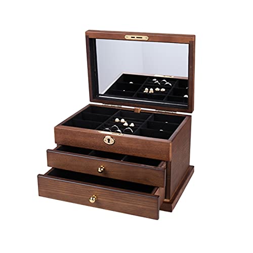 Hjuik Household 3-Layer Wooden Jewelry Storage Box With Lock Retro Earrings Necklace Bracelet Jewelry Box (Color : Antique Color) #TOP5