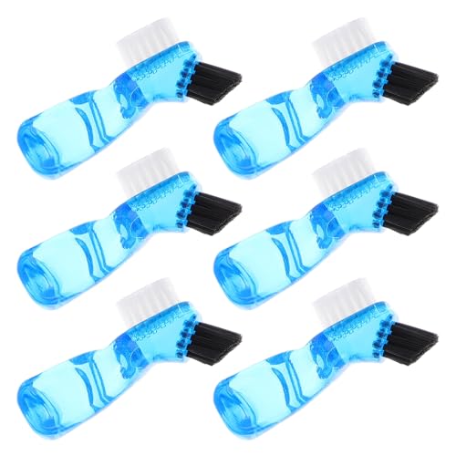 SEWACC Cepillo para Dentaduras Postizas 6 Piezas Cepillo Doble para Limpieza Profunda Mango Corto Ergonómico Color Azul Portátil para Cuidado y Limpieza de Prótesis Dentales en Casa