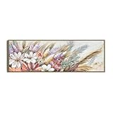 Modern Colorful Flower Framed Canvas Wall Art, 13.5x40 Long Horizontal Farmhouse Vintage Floral Leaf Painting Wall Decor, French Country Botanical Plant Wall Pictures for Bedroom Living Room Bathroom