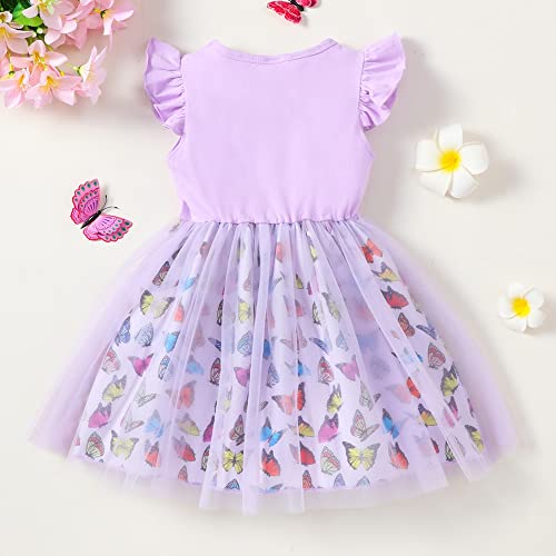 Girl Butterfly Tutu Tulle Dress Kid Casual Pastel Purple Sundress Photoshoot Occasion Outfit 3T #TOP2