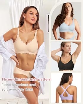 HORISUN Dames Comfortabele V-Hals Onzichtbare Ondersteuning T-shirt-beha Naadloze Gevoerde Bralette Bh's (Beige L