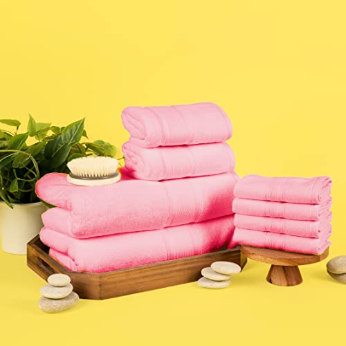 Luzia 8 Piece Towel Set - 100% Turkish Cotton, Premium Quality - 2 Bath Towels 2 Hand Towels And 4 Washcloths (Coral) #TOP2