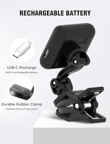 Linrax LT-2 Sintonizador de Guitarra Recarregável, Afinador de Clipe para Guitarra Baixo Ukulele Vio