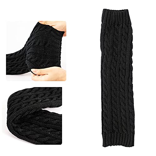 Unisex Cable Knit Leg Warmers Knitted Crochet Long Socks (Black) #TOP3