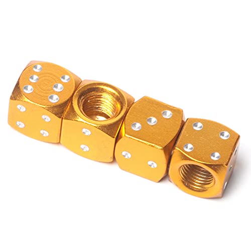 4X Dice Die Gold/Orange Valve Stem Chrome Air Tire Caps Covers Universal #TOP4