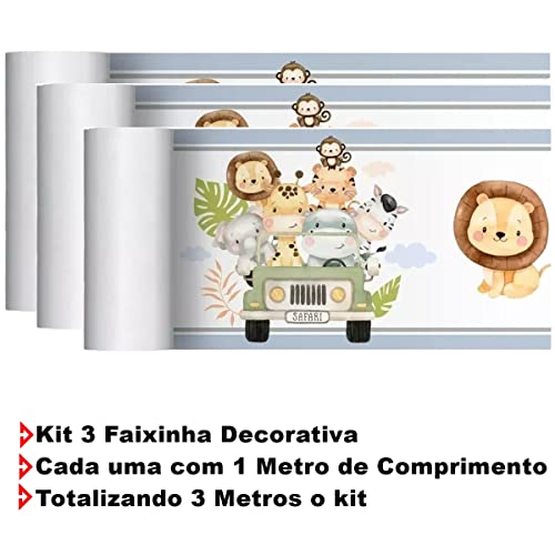 Kit 3 Faixa Decorativa Infantil Quarto Bebê Papel Parede Safari Animais