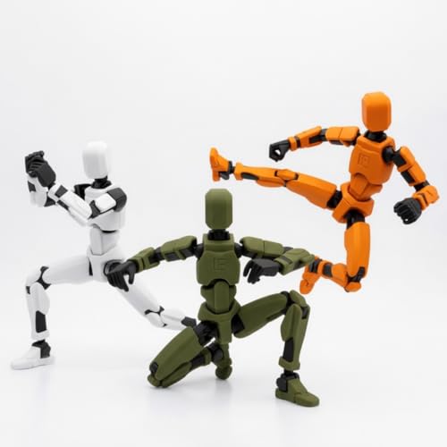 Image of TADCraft Dummy13 Fully Articulated Action Figure - 5.4 Inch 3D Printed Poseable Robot Toy | DIY Assembly Kit | Flexible Joints for Dynamic Poses | Set of 3 (White, Army Green, Orange)