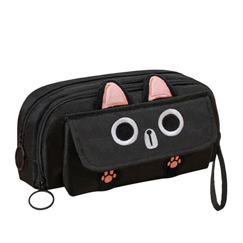 Estuche para lápices de gatos, bonito estuche para lápices con diseño de gato bordado, estuche para lápices, caja de papelería, organizador de escritorio, estuche grande con cremallera para la escuela