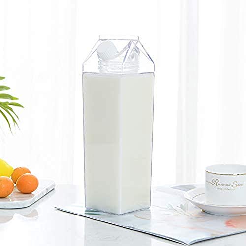 Gfdg Bouteille d'eau en Carton de Lait,Bouteilles de Lait Carrées Transparentes,Bouteille d'eau Claire Réutilisable,Bouteilles de Jus,Transparent Bouteille Sport,pour Sport,Les Voyages(500ML)