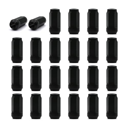 Image of 24pcs M14X1.5 Black Wheel Lug Nuts, 3 /4 inch Hex 1.9inch Tall Conical Seat Close End Bulge Acorn Lug Nuts