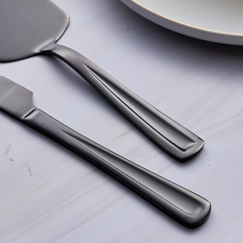 Miniatura 4 de Gogeili Set De Cuchillo Y Servidor De Pastel Negro, Set De Corte De Pastel De Acero Inoxidable De 33cm, Elegante Set De Cortador De Pastel Para Boda, Cumpleaños, Fiestas, Aniversario