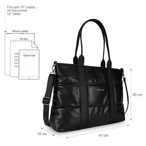 Image of Fastrack Quilted Laptop Tote Bag for Women | Faux Leather Work Tote with 15-Inch Padded Laptop Compartment, Multiple Pockets and Detachable Shoulder Straps | Stylish Office, College Bag