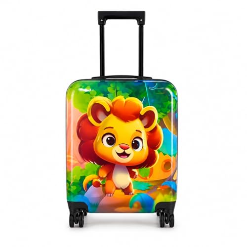 Image of Kids Travel Trolley Suitcase, Lightweight Hard Shell Cabin Luggage for Boys & Girls, Cute Lion Design Rolling Suitcase with 360 Spinner Wheels