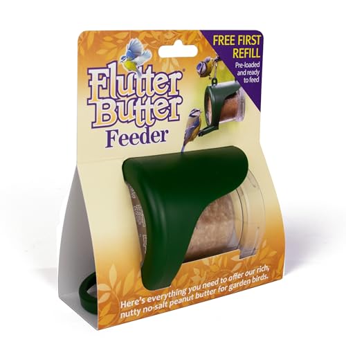 Hanging Flutter Butter Feeder For Garden and Wild Birds - Jacobi Jayne - Filled with 140g Original Refill Pod - The Perfect Feeder to Initiate Your Flutter Butter Feeding